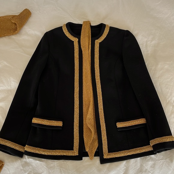 Vintage Evening gown with coat and scarf Black and Gold Lame no label Pure wool - Picture 12 of 14